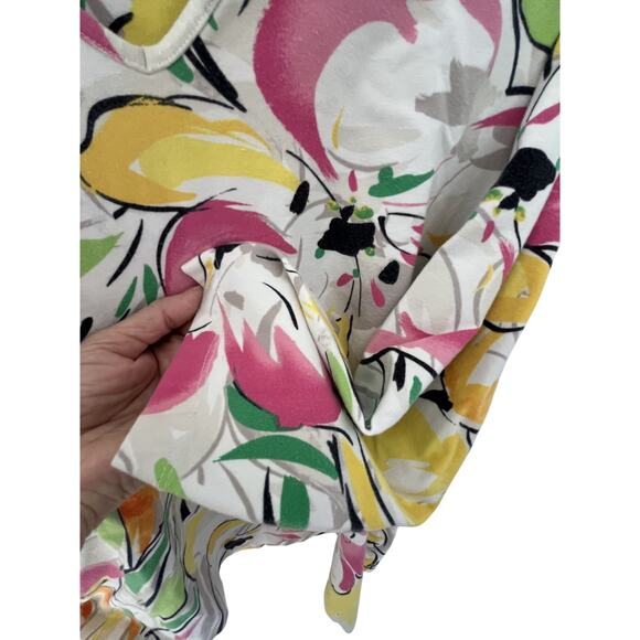 Chico's Womens 2 (12-14) Cotton V Neck Abstract FloralT Stretch Casual - Picture 2 of 3